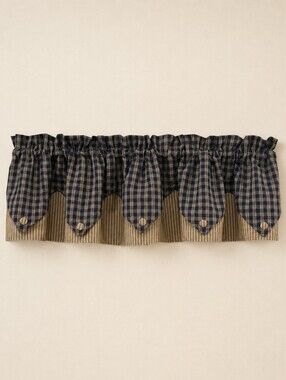 NWOT Park Designs Sturbridge Navy Lined Point Valances Set/2 Farmhouse 72x15